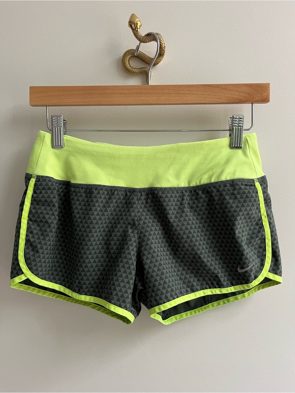 Nike Dri-Fit Rival Triangle Geometric Print Neon Running Shorts Gray Green XS